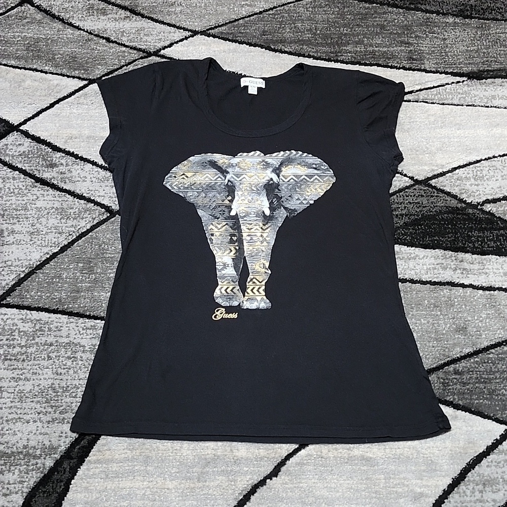 GUESS GRAPHIC ELEPHANT GOLD FOIL SIGNATURE TEE-SHIRT XL